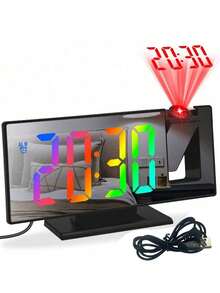 1 قطعة ساعة منبه رقمية بإسقاط ضوئي LED ملون بحجم 7 بوصة (مع كابل USB)، ساعة LED إلكترونية بجانب السرير مع جهاز عرض قابل للدوران 180 درجة، 3 مستويات تعتيم، بطارية احتياطية، غفوة، 12/24 ساعة لديكور المنزل، غرفة النوم، بجانب السرير، إعداد الغرفة، ديكور المنزل، ديكور الغرفة، ساعة رقمية، ديكور غرفة النوم، ديكور السكن الجامعي، العودة إلى المدرسة، ديكور المدرسة، مفاجأة المدرسة، مستلزمات المدرسة - اسود - مشاهدة 1
