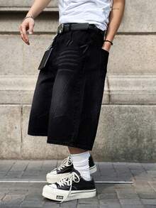 Manfinity EMRG Shorts de pierna ancha con patchwork de mezclilla para hombre - Gris - Ver 5