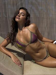 Aloruh Conjunto de bikini de verano para mujer con estampado de degradado tie-dye, traje de baño sexy para fiesta, festival de música, decoración, playa y vacaciones - Multicolor - Ver 6