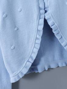 SHEIN Vintaside Kids Tween Girl Solid Color Frill Trim Single Button Knit Cardigan - Blue - View 5