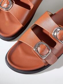Solecia صنادل شاطئ مسطحة مريحة للرجال - بني - مشاهدة 5