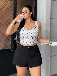 SHEIN Plus Size Summer Casual Denim Shorts - Black - View 1