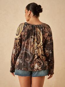 Levarali Plus Size Women's All-Over Print Casual Versatile Daily Wear Shirt Fall - Multicolor - View 9