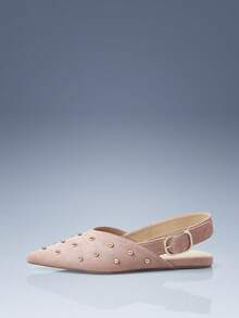CUCCOO GRLICON Women's Pointed Toe Pink Suede Rivet Flat Shoes, Motorcycle Style For Cool Girls, Suitable For Spring/Summer, Vacation, Travel, 2000s Style - Pink - View 5
