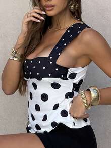 Sindi Myftari 2026 New Sweet Casual Party Shiny Satin Black & White Retro Polka Dot Contrast Color Splice Backless Tie Camisole, Suitable For Summer, Suitable For Home Wear,Summer Top - Multicolor - View 6