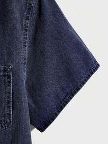 AXEPEAK Kemeja Denim Kasual Pria Lengan Pendek Kancing Tunggal dengan Saku - Biru - View 5