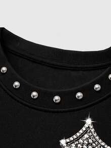 ROMWE MEN Street Life Men's Rivet Decor Printed Pattern Loose Tank Top - Black - View 2
