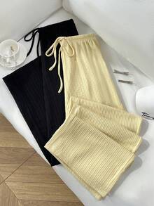 SHEIN Unity Classic Set Yellow Black Color Block Versatile Commute French Chic Casual Autumn Straight Leg Slim Fit Women's Long Pants Lounge Butter Yellow - Multicolor - View 2