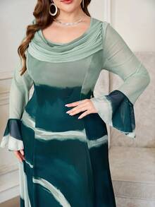 Reflora Plus Size Elegant Party Contrast Print Bell Sleeve Dress Fall - Multicolor - View 3