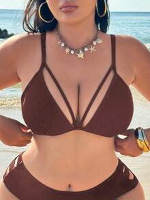 Swim SXY Atasan Bikini Seksi Warna Polos untuk Wanita Ukuran Besar, Cocok untuk Liburan Pantai di Musim Panas - Coklat - View 4