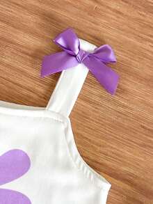 SHEIN Vintaside Kids 女嬰熱門櫻桃印花細肩帶上衣與短褲刺繡時尚套裝 - 白色 - 查看 5