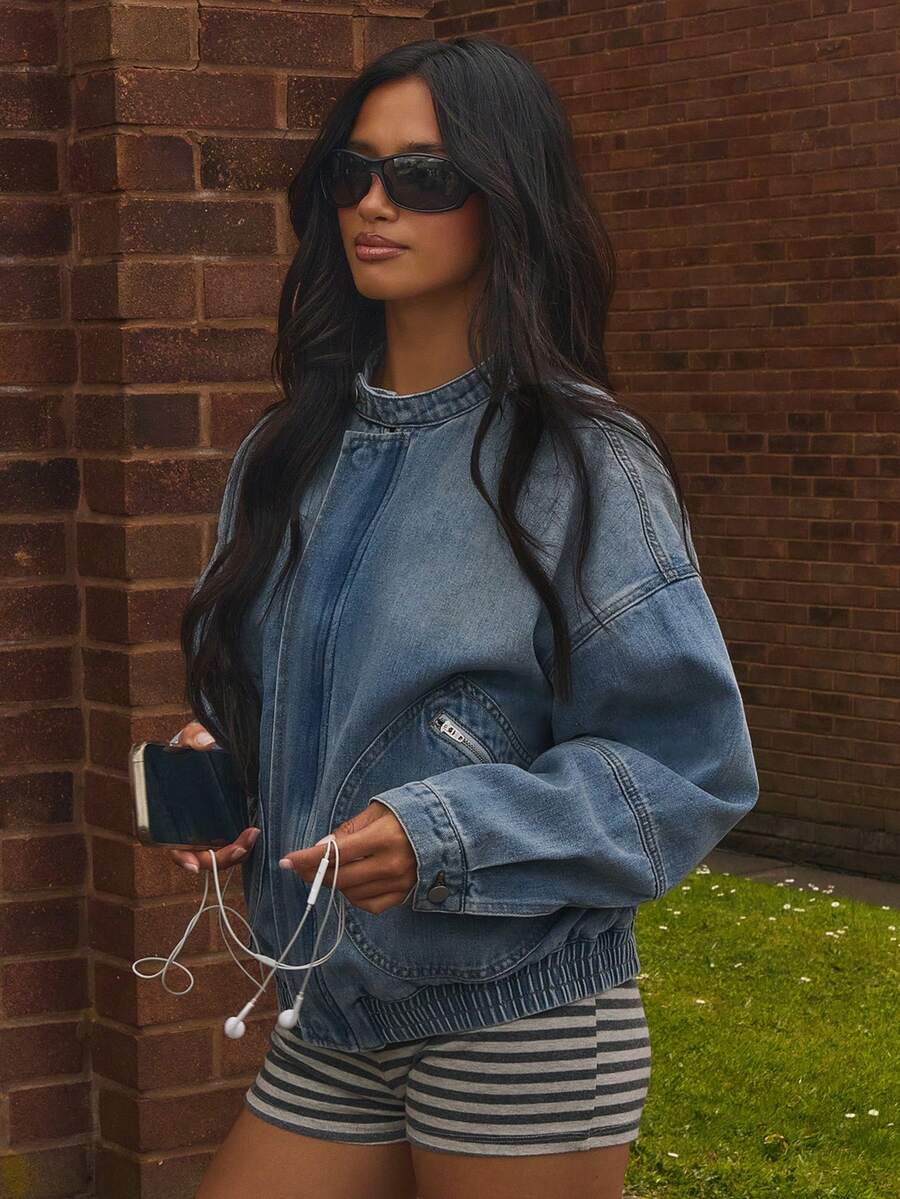 Athîral Denim 女款休閒水洗牛仔夾克 - 中等水洗藍 - 查看 1