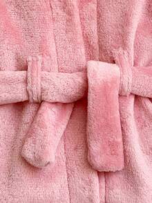 SHEIN 新生兒長袖連帽抓絨睡衣，微笑圖案刺繡搭配可愛耳朵裝飾，舒適面料，嬰兒與媽媽都喜愛的居家服 - 粉色 - 查看 8