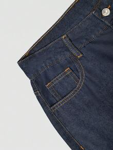 GlowEve Casual Dark Blue Washed Lace Trim Straight Leg Slim Fit Daily Wear Jeans For Women School Summer - Blue - View 3