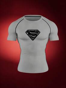 SUPERMAN X SHEIN RISE LYT Men's Geometric Print Raglan Short Sleeve Sports T-Shirt - Grey - View 5