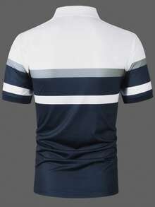 Manfinity Homme 男士商務休閒時尚撞色 Polo 衫 - 寶藍色 - 查看 2