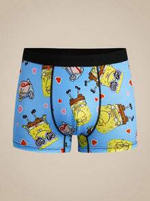 SpongeBob SquarePants | SHEIN Men's Cartoon Print Elastic Waist Casual Boxer Briefs - Blue - View 1