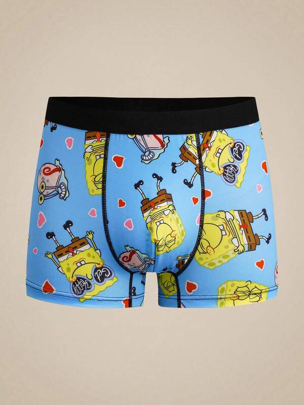 SpongeBob SquarePants | SHEIN Boxer briefs décontractés pour hommes avec imprimé de bande dessinée et taille élastique