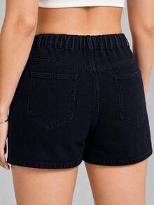 EMERY ROSE Plus Size Women's Casual Elegant Denim Shorts Vacation Black Summer - Black - View 4