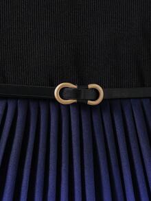 SHEIN Glamorique Kids 女童漸層拼色百褶下擺無袖夏季洋裝，優雅女孩裙 - 彩色 - 查看 3