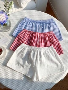 Comfortcana 3件裝舒適居家短褲，適合夏季、休閒穿著、戶外穿著、夏季服飾、居家短褲、度假短褲、格紋短褲、街頭穿著，適用於日常通勤、約會、派對、秋冬/夏季、聖誕節、新年、感恩節、派對、婚禮、海灘、畢業典禮，優雅休閒 - 彩色 - 查看 3
