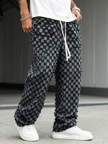 Manfinity EMRG American Style Checkerboard Tassel Denim Jeans - Black - View 7