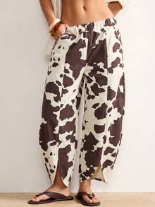 Bohemela Women's Cow Print Elastic Waist Tapered Jeans - Multicolor - View 7