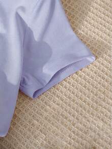 SHEIN Playful Pals 女童夏季新款蝴蝶結印花短袖T恤上衣 + 蝴蝶刺繡短褲 2件套 - 淡紫色 - 查看 5