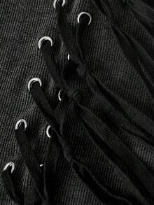 ROMWE Grunge Punk Vestido mini ajustado con diseño de cordones y ojales lavados estilo punk para festival de música de verano - Negro - Ver 6