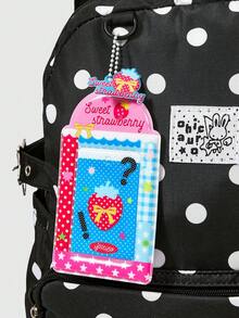 ROMWE Grunge Punk 大學波點印花卡套、耳機筆記設計、多口袋背包、中性大容量背包，適合通勤與上學 - 波點黑白色 - 查看 3