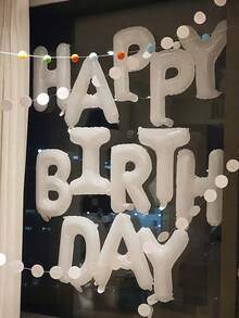 MINKOJA 1件/13件組 16英吋 Happy Birthday 生日橫幅字母氣球，黑銀白棕奶油多巴胺配色可選，主題生日裝飾，男女適用生日派對裝飾，居家派對背景房內佈置（含吹氣管與繩子） - 白色 - 查看 4