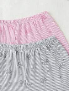 SHEIN 大尺碼女款 2 件組 粉色與灰色波點條紋長褲居家服 舒適休閒多件裝睡褲套裝 - 彩色 - 查看 3