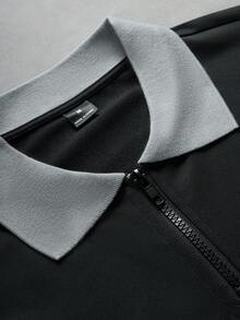 PAVTROS Men's Letter Print Short Sleeve Polo Shirt, Ceremony - Black - View 5