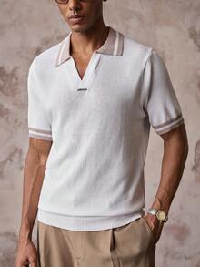 HIMLAND Men's Striped Colorblock Fashion Minimalist Knit Top - White - View 4