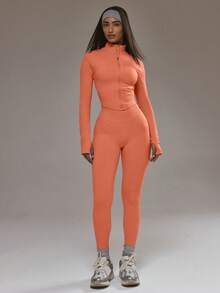 Musera Sport High Rise Seamless Leggings Bottom Only Padel Winter Activewear Sport Gym Workout - Orange - View 5