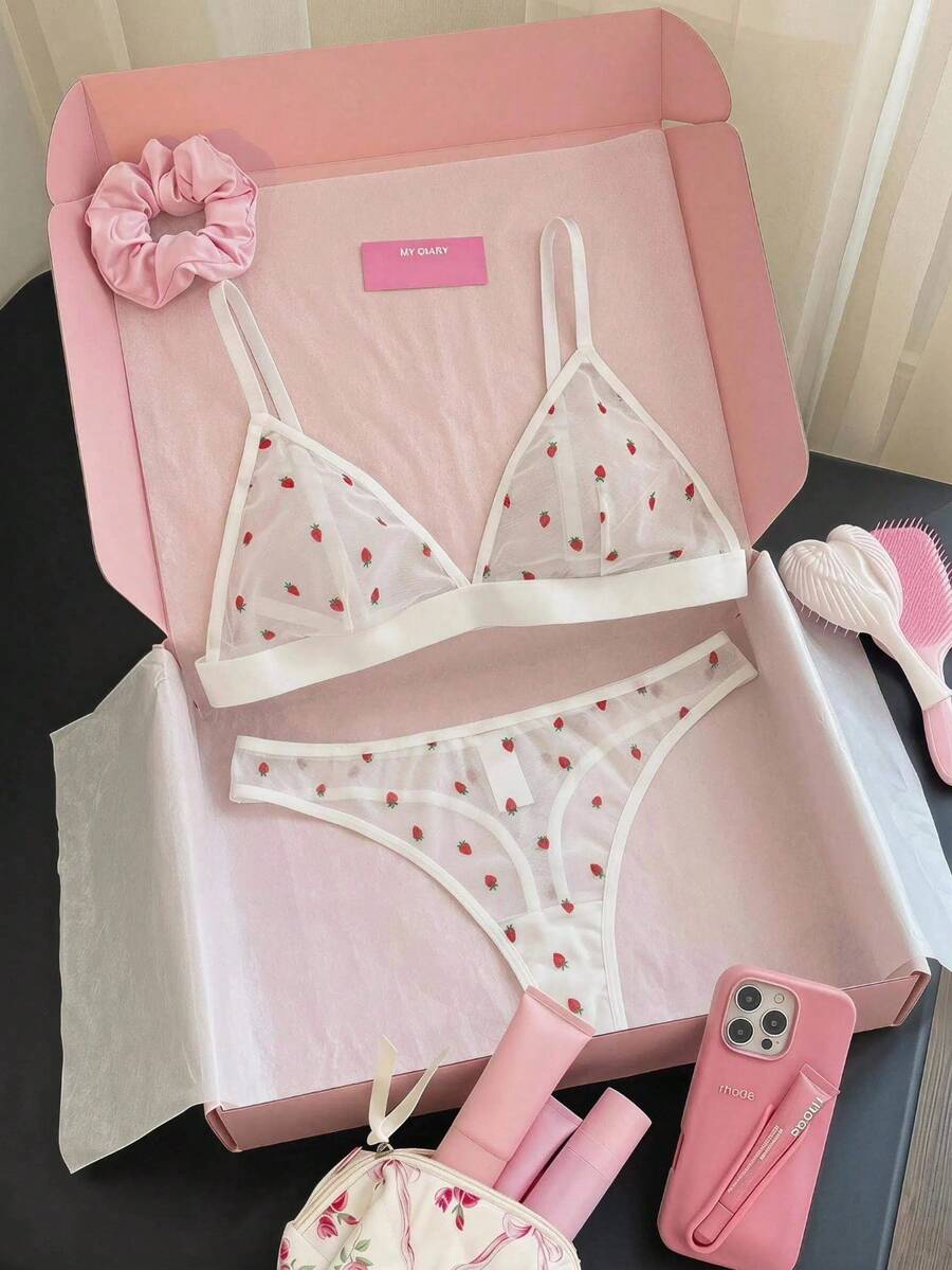 SHEIN MOD Two-Piece Set Of Women Sexy Lingerie (Wireless Bra And Thong) - White - View 1