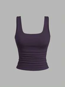 Sweetra Women's Solid Color Square Neck Pleated Casual Versatile Tank Top - Multicolor - View 5