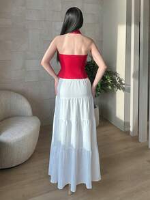 hhfernanda Women's Casual Vacation Multi-Layer Cake Skirt, Suitable For Summer White Boho Maxi Skirt Suitable For Going Out Chic Dress - White - View 3
