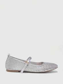 CUCCOO BIZCHIC Women's Shoes Silver Woven Hollow One-Buckle Mary Jane Flats - Silver - View 3