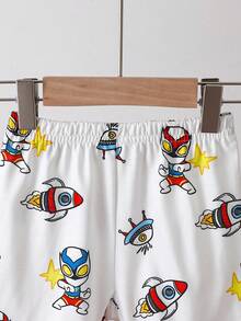 6piezas/Set Pijama de Verano para Bebé Niño de Punto Cuello Redondo Manga Corta & Pantalones Cortos Rayas Blancas y Grises Estampado de Dibujos Animados Lindo Estilo Casual Minimalista Cómodo Holgado Ropa de Casa Interior - Multicolor - Ver 5