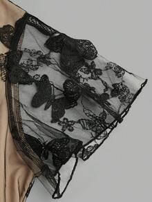 Sweetra Plus Size Spring/Summer Punk Butterfly Mesh Dark Lace-Up Dress - Black - View 6