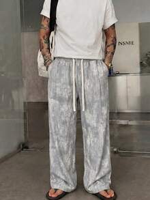 STEELVANCE Plus Size Men's Tie-Dye Pattern Drawstring Waist Pleated Casual Long Pants - White - View 3
