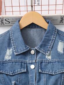 SHEIN Setelan 2 Potong untuk Anak Perempuan Remaja: Rompi Denim Biru dengan Ujung Berumbai dan Gaun Tanpa Lengan - MultiWarna - View 4