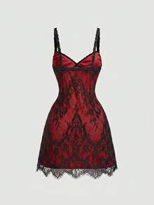 SHEIN MOD 女款透視蕾絲細肩帶迷你洋裝 - 彩色 - 查看 5