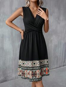 SHEIN Clasi 花卉印花前扭結A字版型藍色洋裝 - 彩色 - 查看 8