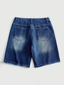 ROMWE MEN Street Life Celana Pendek Denim Kasual Pria dengan Saku - Biru - View 2