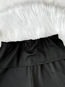 SHEIN Tween女孩休閒純黑色針織低腰修身運動短褲 - 黑色 - 查看 5