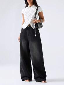 LYSMO Women's Polka Dot Lapel Casual Elegant Versatile Daily Wear Shirt Brunch White And Black Polka Dot Summer Going Out Tops For Women - White - View 3