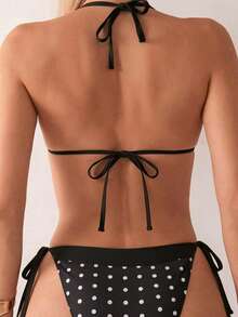 Swim Mod Bikini Segitiga Vintage Sweet & Spicy Girl Musim Semi/Panas 2026, Model Ikat, Dada Kecil, Gaya Seksi Minimalis Kelas Atas, Baju Renang Dua Potong - Hitam dan Putih - View 2