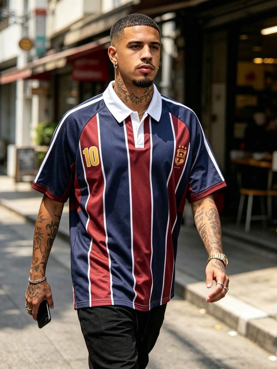 Gritte Field Men's Striped Raglan Short Sleeve Sports Polo T-Shirt - Multicolor - View 1